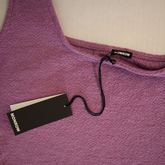 Monrow Women Sz S Purple French Terry Tank Top & L/S Cropped Shirt 2-Pc Set - Picture 6 of 9